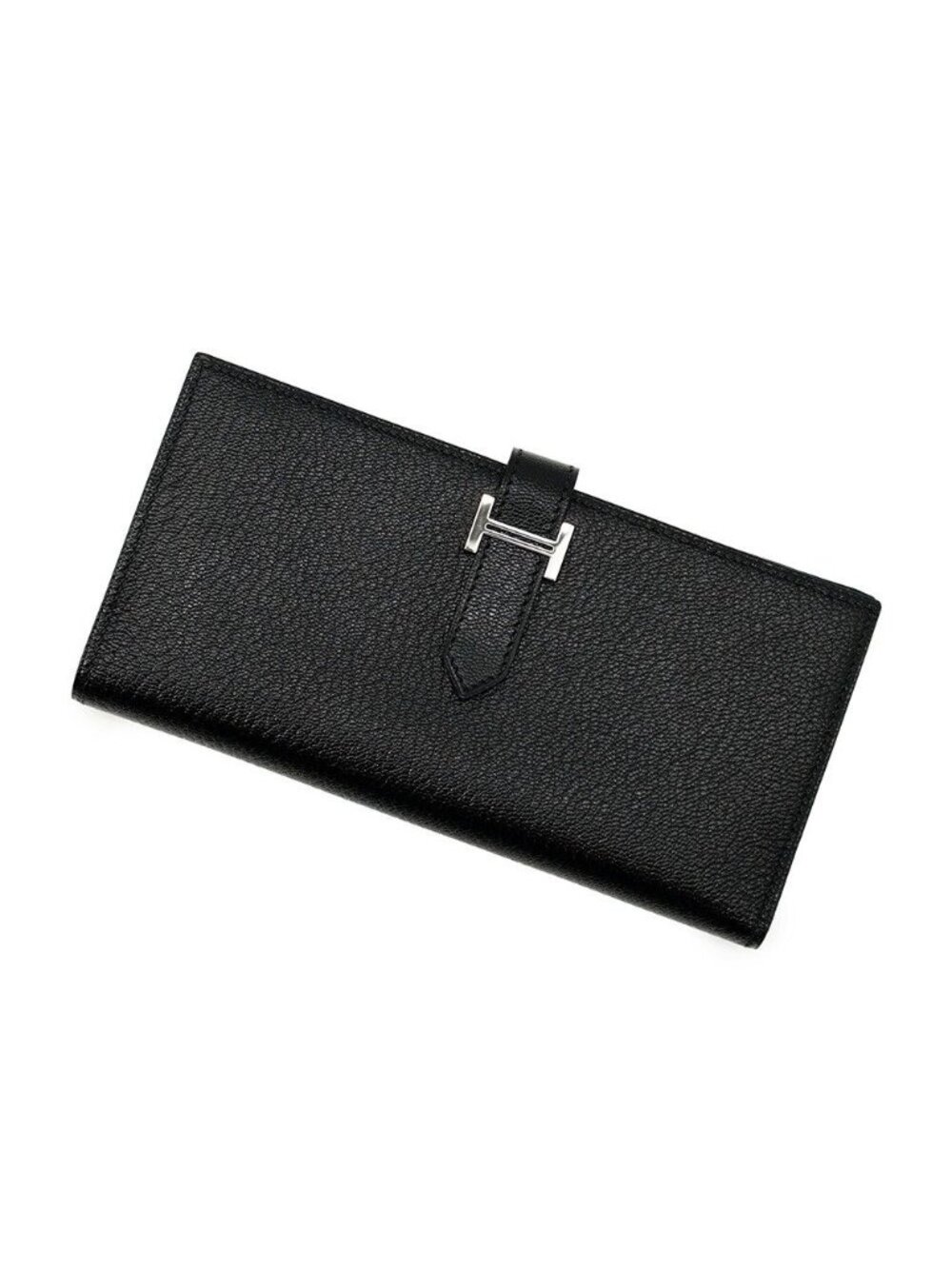 Hermes Wallet Bearn Soufflet Black Silver Chevre Mysore